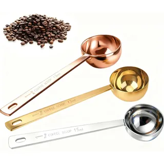 3 Stück Kaffeemaßlöffel 15ml, Messlöffel Edelstahl Kaffee DosierlöFfel für Abmessen, Kaffeelöffel Portionierer mit Langem Griff, Wiederverwendbar Runder Kaffeelöffel für Zucker Tee Kaffee Kakao