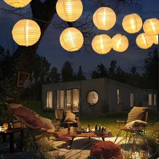 LQWELL® Solar Lichterkette Lampions Aussen, Solar Laternen 8M 30LED 2 Modi, Wasserdicht Solar Hängelampe Gartendeko Warmweiß für Balkon, Hochzeit, Hof, Party, Weihnachten Deko (2er)