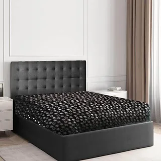 GC GAVENO CAVAILIA Teddy-Fleece-Stern-Folien-Bettwäsche-Set, superweich, flauschig, gemütlich, warm, glänzend, 2-teilig, pflegeleichter Bettbezug und tiefes Gummiband, Schwarz, King-Size-Spannbetttuch