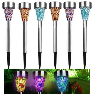SUAVER Mosaik Solarleuchte Wasserdichte Solar Gartenleuchte Bodenleuchte Außen Garten Licht,Edelstahl Außenleuchte Solarlampe Dämmerungsschalter Perfekt für Garten,Balkon und Terrasse (6pcs)