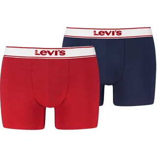 Boxer LEVI'S "LEVIS MEN VNTG HTR BOXER BRIEF 2P", Herren, Gr. XL, rot, navy, Obermaterial: 95% Baumwolle, 5% Elasthan, körpernah, Unterhosen Boxer, ohne Eingriff, uni, meliert, Logo-Bund, elastisch