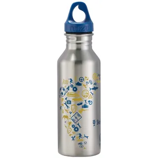 Step by Step Trinkflasche aus Edelstahl, blau/gelb, für kohlensäurehaltige Getränke, auslaufsicher mit Henkel-Schraubverschluss, Plastik- und BPA-frei, für Schule und Freizeit, Jungen, 0,5 Liter