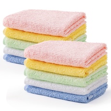 HBselect 10er Baby Waschlappen weiche Handtücher Waschtücher 5 Farben mit je 2 stk aus hochwertigen Bambusfaser mit Hänge Seil für empfindliche Haut 25x25cm