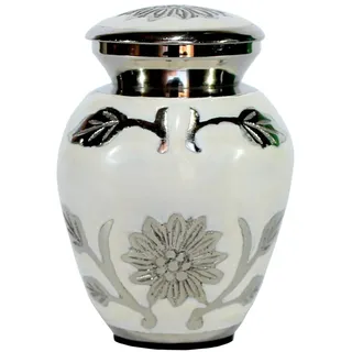 eSplanade Mini-Urnen-Andenken-Gedenkgefäß aus Metall | Kleine Urne für die Bestattung der Bestattungsasche | Andenken aus Metall mit geätztem Muster | Grau – 3 Zoll (Weiss)