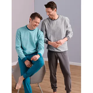 Schlafanzug WÄSCHEPUR, Herren, Gr. 48/50, aquapetrol, anthrazit, 100% Baumwolle, Homewear-Sets Schlafanzug