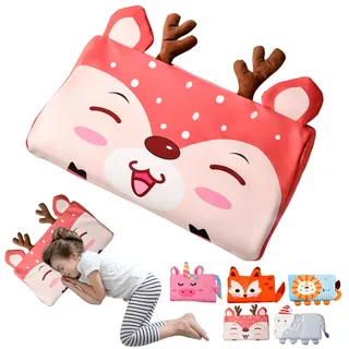 YAOZUP Schlummerkids Kissen, Calmly Kinderkissen 46x26cm, Kinderkopfkissen, Kinderkissen, Komfortkissen Kinder, Ergonomisches Kissen Kinder für weiche Träume (Weihnachtsrentier)