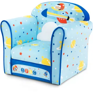 COSTWAY Kindersessel Kindersofa Kindercouch Babysessel für Mädchen und Jungen Kindermöbel Kinder Sessel Schaumstoff (Raumschiff) - Blau