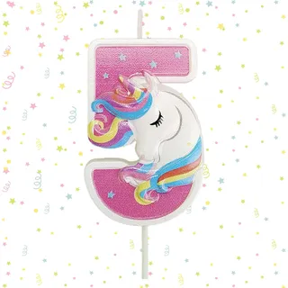 Ovanda Kerze 5 Geburtstag Mädchen, Einhorn Tortendeko Kerze 5 | 3D Regenbogen Einhorn Geburtstagskerze, Kerzen Zahlen 5 Rosa, Geburtstagsdeko Mädchen 5 Jahre, Regenbogen Geburtstag