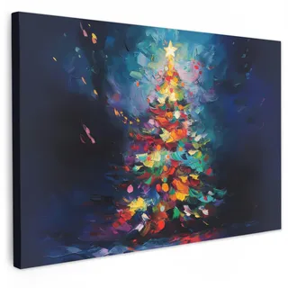 MuchoWow Leinwandbild Weihnachtsbaum - Weihnachten - Abstrakt - Farbenfroh Wanddeko 90x60 cm , Multicolor , Textil , Kiefer , Rechteckig , 90x60 cm , FSC 100% , gerahmt , Bilder & Rahmen, Bilder, Leinwandbilder