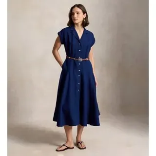 Polo Ralph Lauren für Damen. 211B22538002 Leinenhemdkleid mit kurzen Ärmeln marineblau (38), Lässig, Kurzarm