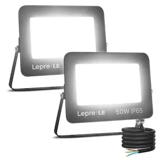 Lepro 50W LED Strahler Außen, 4250LM Superhell Außenstrahler IP65 Wasserdicht Fluter 5000K Scheinwerfer, Flutlicht Aussenleuchte für Garten, Garage, Hotel, Sportplatz, Keine Bewegungsmelder[2 Stücke]