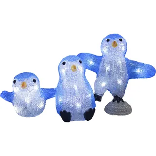 DEUBA® Weihnachtsdeko LED Acryl Figuren 3X Pinguine Innen Außen beleuchtet Weihnachten Deko Weihnachtsfiguren Figuren Weihnachtsbeleuchtung Kaltweiß - Blau
