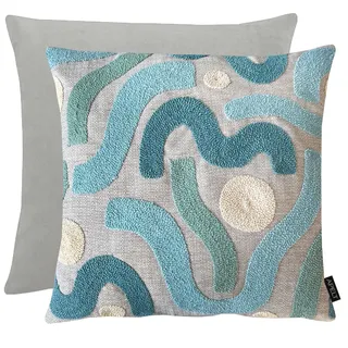 Dekokissen APELT "Malva", grau, blau, ornament, B:45cm H:10cm L:45cm, Polyester, Dekokissen_Sitzkissen_Kissenhüllen, Dekokissen, inclusive Soft-Kissenfüllung 100% PES