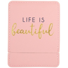 Draeger Paris Taschenspiegel Life is Beautiful mit rosa Etui | quadratischer Schminkspiegel zum Mitnehmen | ideal für Zuhause und Reisen | 9 x 7 cm | personalisiertes Geschenk Gute Laune jeden Anlass