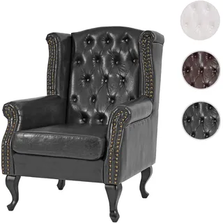 Sessel Relaxsessel Clubsessel Ohrensessel Chesterfield, Kunstleder ~ schwarz ohne Ottomane