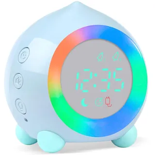Ayybboo Kinderwecker Digitaler,Wecker Digital Sonnenaufgangssimulator Kinderwecker für Mädchen Jungen mit Bunte Lichter Leiser Wecker Ohne Ticken Schlafzimmer (Blau)