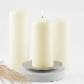 HOFER STUMPENKERZEN SET sortiert - Ø 68 x 150/180/210 mm – elfenbein, creme, champagner | besonders lange Brenndauer ca. 45/60/96 Std. | Laternenstumpen | Stumpen Kerzen | 3er Kerzen Set