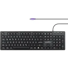 Perixx Periboard-117 Schwarze Standard PS2 Tastatur mit Kabel mit Ziffernblock, Komfortables Tippen mit gewölbten Tasten, Kompatibel mit Windows, Deutscher QWERTZ