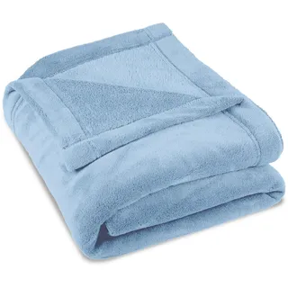 CELINATEX Flauschige Kuscheldecke XXL 220 x 240 cm hell blau Decke Sofa warm Wohndecke weich Mikrofaser Fleece Oeko-TEX Montreal