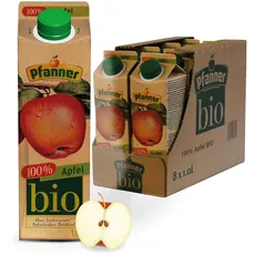 Pfanner 100% BIO Apfelsaft naturtrüb (8 x 1 l) – direkt gepresste Äpfel – Saft ohne Zuckerzusatz – Fruchtsaft im Vorratspack