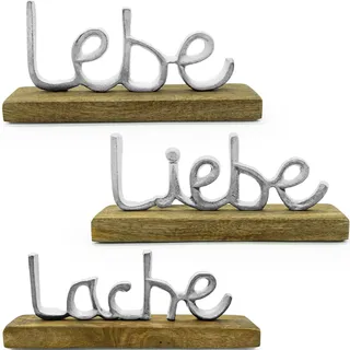NOOR LIVING Deko-Schriftzug »Lebe, Liebe, Lache« aus Holz und Aluminium, silberfarben