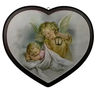 MaMeMi SCHUTZENGELBILD HERZ MIT ENGEL UND BABY 16 x 13 cm – liebevolles Geschenk von Paten oder Großeltern zur Taufe oder Geburt Collection. Nostalgisch-romantisch