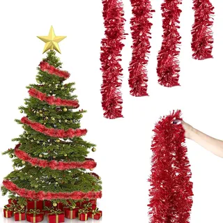 5 Stück 2m Weihnachtsgirlande, Weihnachtsbaum Lametta Girlande Rot, Girlande Weihnachten, Lametta Girlanden Weihnachten, Metallisch Girland Weihnachtsbaum,Weihnachtsdeko