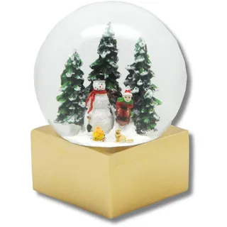 Schneekugel Weihnacht Schneemann Steht im Winterwald auf Sockel Gold, Pure-Line, Durchmesser 100mm Schüttelkugel * 20238