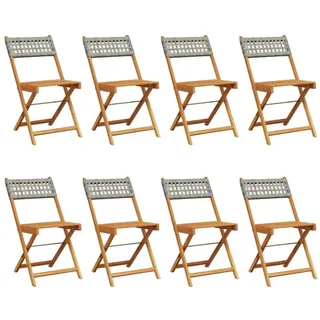SYFAXTM Gartenstühle 8 Stk. Klappbar Grau Poly Rattan & Massivholz - Grau