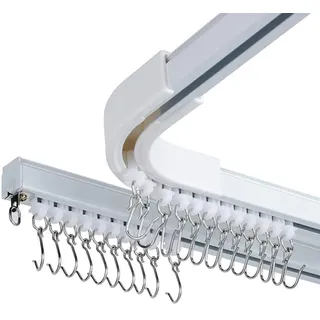 Raumteiler Deckenschienen-Set für Vorhänge mit Haken, Eckverbinder (2 Stück) und Top-Klammern, Vorhangschienensystem (3,6-5,5 m Schienensatz)