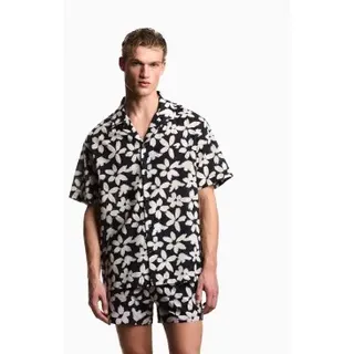 Emporio Armani für Herren. EM000593_AF20443 Hemd Blume navy (S), Lässig, Baumwolle, Kurzarm, Marine