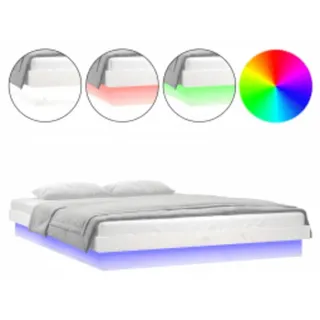 vidaXL Massivholzbett mit LED-Beleuchtung Weiß 140x200 cm - Weiß