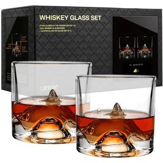 LIITON Exklusiv Whisky Gläser Set K2 2-teilig aus Kristallglas, Tumblergläser, Geschenke für Männer für Cocktails, Gin, Bourbon, Rum, Trinkgläser Geschenkset