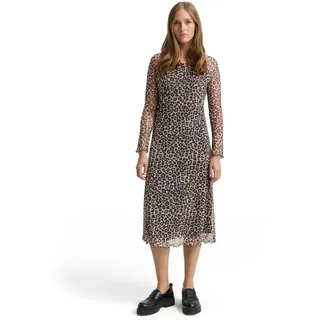 Midikleid TOM TAILOR DENIM, Damen, Gr. L (40), N-Gr, braun (leo print), Mesh, Obermaterial: 90% Polyester, 10% Elasthan. Futter: 100% Polyester, bedruckt, regular fit kniebedeckend, tiefer Rundhals, gewellter Abschluss, Kleider Midikleid, mit All-Over Print