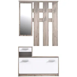 FORTE Foxi Kompaktgarderobe inklusive Spiegel, Holzwerkstoff, Sandeiche Dekor, 97.5 x 25 x 180 cm