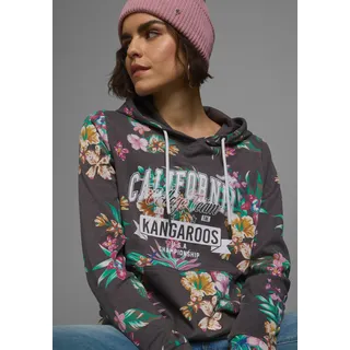Kapuzensweatshirt KANGAROOS, Damen, Gr. 36/38, grau (anthrazit, meliert), Interlock, Obermaterial: 60% Baumwolle, 40% Polyester. Kapuzenfutter: 60% Baumwolle, 40% Polyester, bedruckt, geblümt, figurumspielend hüftbedeckend, angesetztes Bündchen, Sweatshirts Kapuzensweatshirt, mit Kapuze und Kordelzug, Langarm, hüftbedeckende Länge
