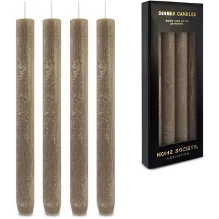 Taupe Sand lange Stabkerzen 4er Set – 25,5 x 2,3 cm, durchgefärbte Dinner- & Tafelkerzen Naturwachs, unparfümiert & rußarm, Brenndauer bis zu 14 Stunden, für Kerzenhalter & Tischdeko Weihnachten