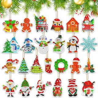 Smlper 12 Stück Diamond Painting Weihnachten Schlüssel Anhänger,DIY Weihnachtliche Kristallklebemalerei (Mehrfarbig)