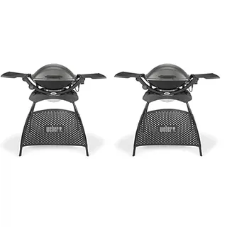 Weber Q2400 Elekrogrill mit Stand + Seitentischen, 54 x 39cm Grillfäche, portable, 2-geteilter porzellanemaillierter Guss-Grillrost, Aluminiumguss Deckel & Gehäuse - Dark Grey (55020879)