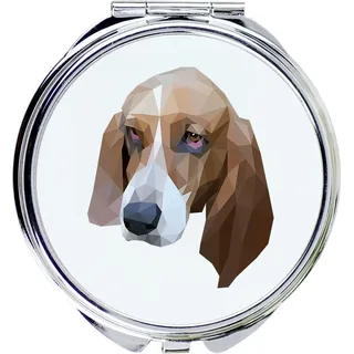 Basset Hound - Spiegel mit Foto und geometrischem Aufdruck der Marke Art-Dog - Weiß