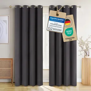 Blumtal Verdunklungsvorhänge 2er Set - Thermovorhang Hitzeschutz - Vorhang Blickdicht mit Ösen - Gardinenschals mit Schlaufen - Gardinen 295x140cm - Thermo Vorhänge gegen Kälte - Curtain - Anthrazit