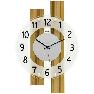 AMS F5874 Funk-Wanduhr, Modernes Design & Präzises Funkwerk, Buche Massivholz & Mineralglas, Maße: 41 x 28 x 5 cm