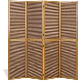 Homestyle4u Paravent 4-tlg. 176/175 cm Braun Bambuslamellen , Holz , 176x175x2 cm , Wohnzimmer, Raumteiler, Paravents