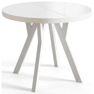 Esstisch Rund Ovo, Moderner Esstich Ausziehbar, Tisch mit Solide Beine, Stabile Konstruktion,, Durchmesser: 80cm-130 cm, Weiß - Weiß