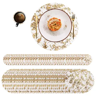 MOAMUN 60 Stück Tischset Rund Platzset Gold und Untersetzer Teller, Einweg tischsets platzsets Tischuntersetzer, Ultra-Dünne Platzdeckchen für Zuhause Essen Restaurant Hotel Hochzeit Party