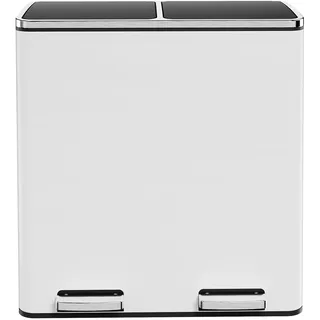 Clevich Mülleimer Küche, 2 x 30 Liter, 2 Fächer, Mülltrennsystem 60L, 2 pcs Kunststoff Inneneimer, Softclose Deckel, Treteimer, Klappdeckel, Weiß