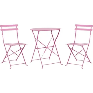 Beliani Balkonset Rosa Stahl 3-Teilig Runder Tisch mit 2 Stühlen Zusammenklappbar Modern Französischer Stil Terrasse Garten Outdoor Ausstattung - Rosa