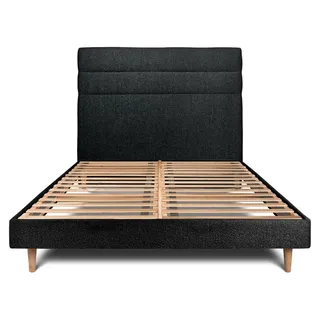 Bett mit gefüttertem Kopfteil – Bouclé-Stoff - 140 x 200 cm - Schwarz