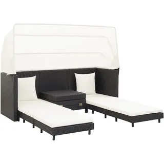vidaXL Ausziehbares 3-Sitzer-Schlafsofa mit Dach Poly Rattan Schwarz - Schwarz