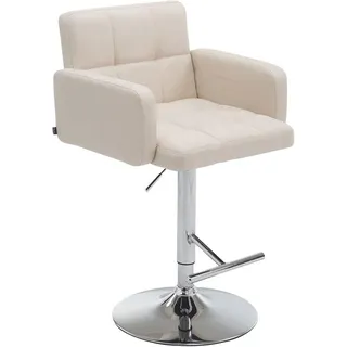 Barhocker Lausanne mit hoher Rückenlehne und Armlehne und bequemer Fußstütze - Barstuhl 360° drehbar höhenverstellbar - Gestell: Metall Chrom - Sitzfläche: Stoff Creme